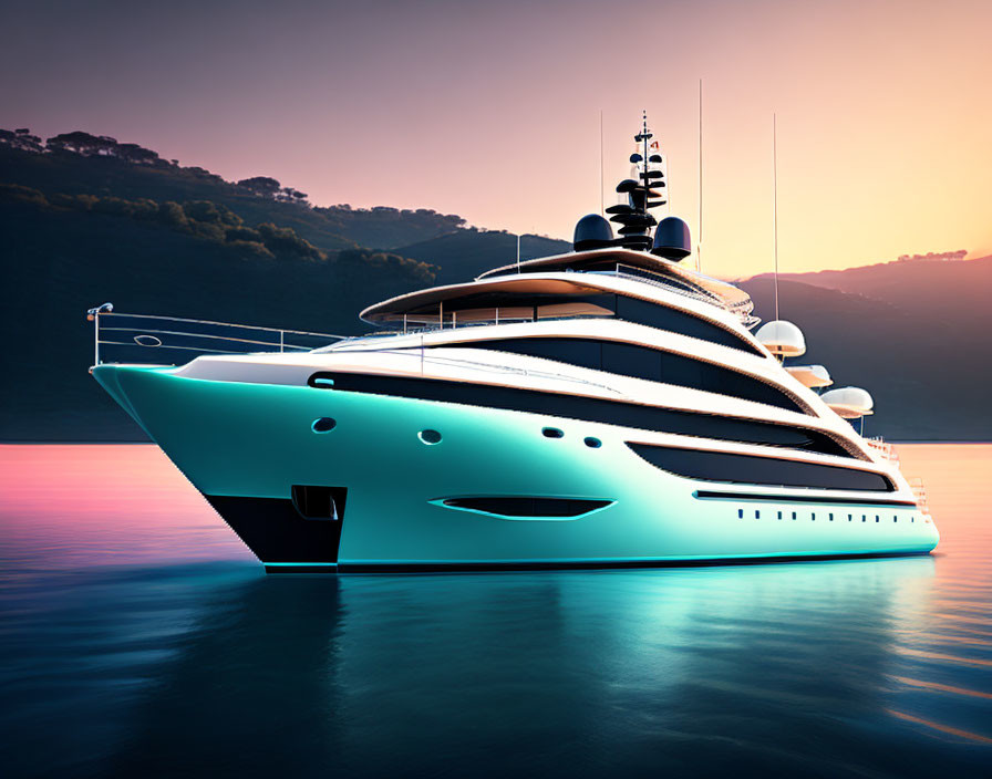 Luxurious yacht anchored on calm waters at sunset