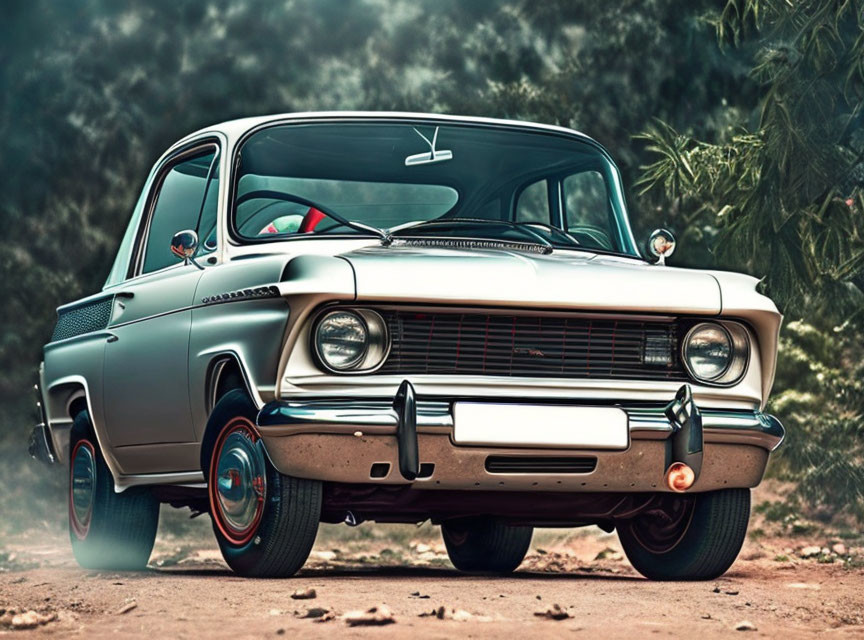 Classic Car with Chrome Grille & Two-Tone Paint Parked Outdoors