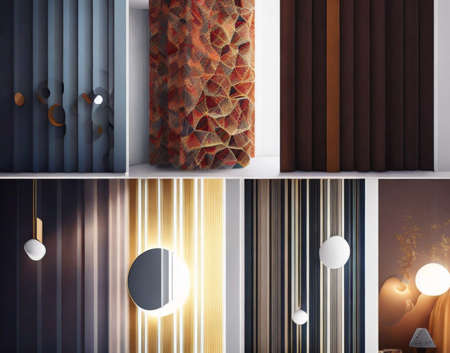 Wall designs with textured panels and modern lighting fixtures showcase interior décor styles