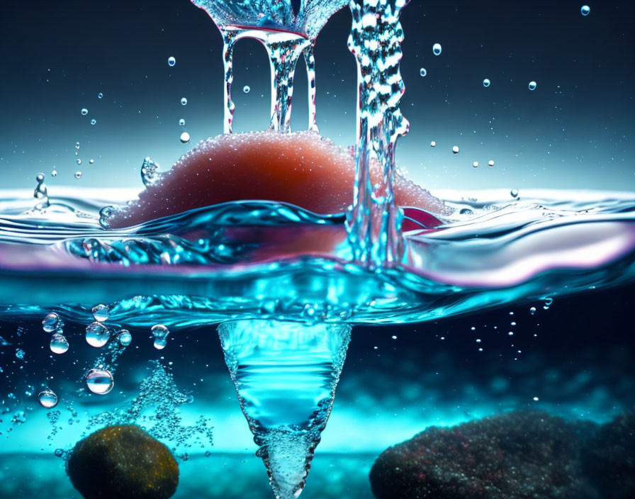 Water Pouring and Splashing Close-Up with Droplets and Ripples