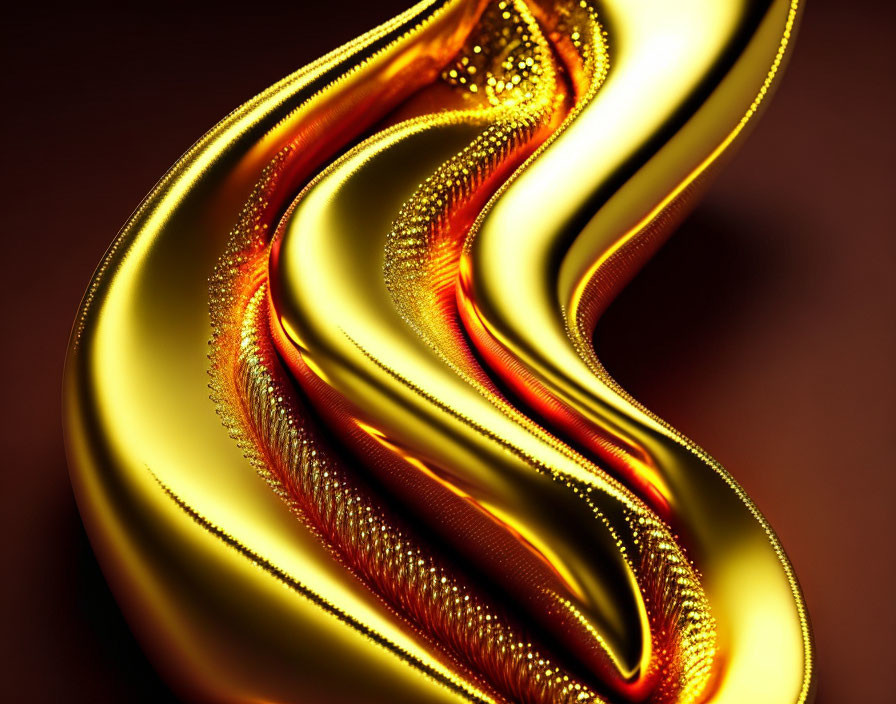 Abstract Digital Art: Flowing Golden Shape on Warm Brown Background