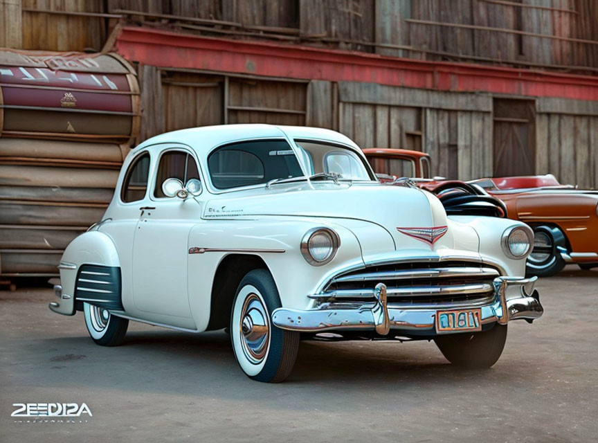 Classic White Chevrolet Car at Vintage Car Exhibition Display