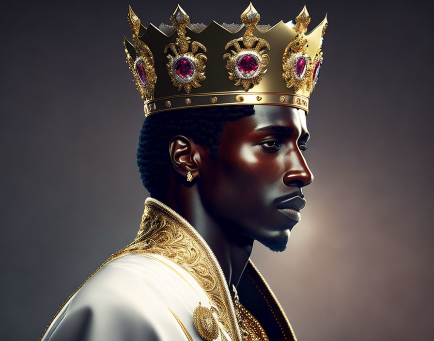 Man with Crown: Profile Portrait in Gold and Jewels