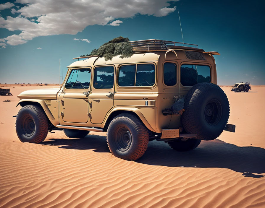 Classic Beige 4x4 Vehicle in Sandy Desert Scene