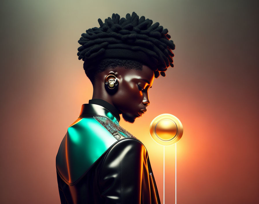 Stylized digital art portrait with futuristic theme and glowing orb