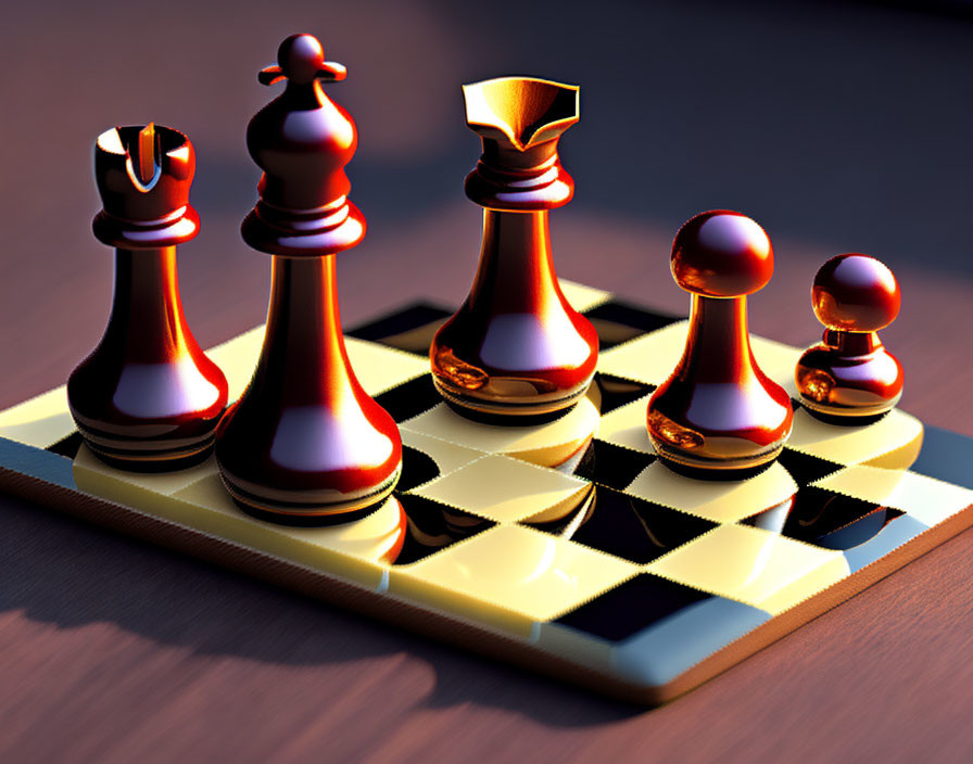 Chessboard Close-Up with Polished Wooden Pieces Reflecting Warm Light