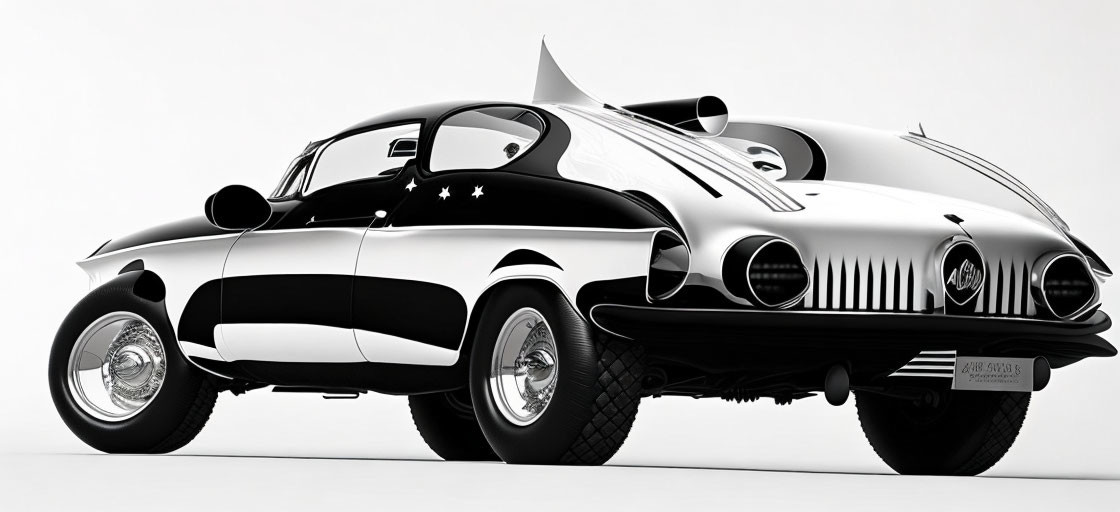 Monochrome Art Deco Car with Retro-Futuristic Design