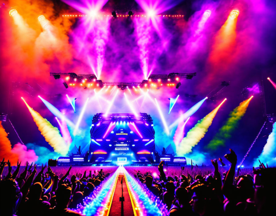 Colorful Lasers and Spotlights Illuminate Vibrant Concert Stage