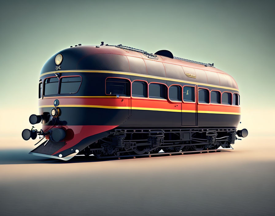 Classic Streamlined Locomotive with Black, Red, & Yellow Stripes