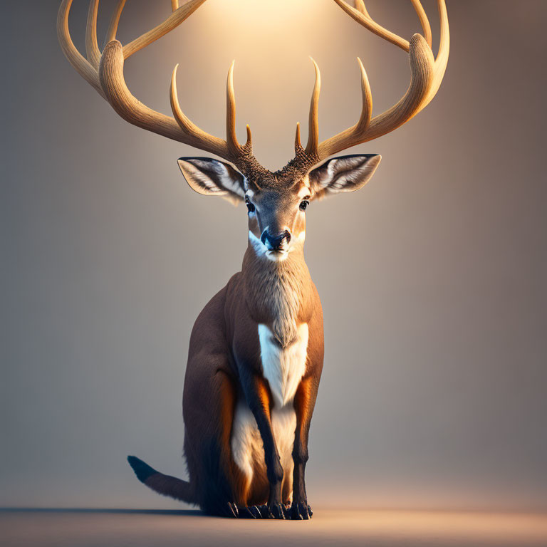 Majestic deer with large antlers on neutral background