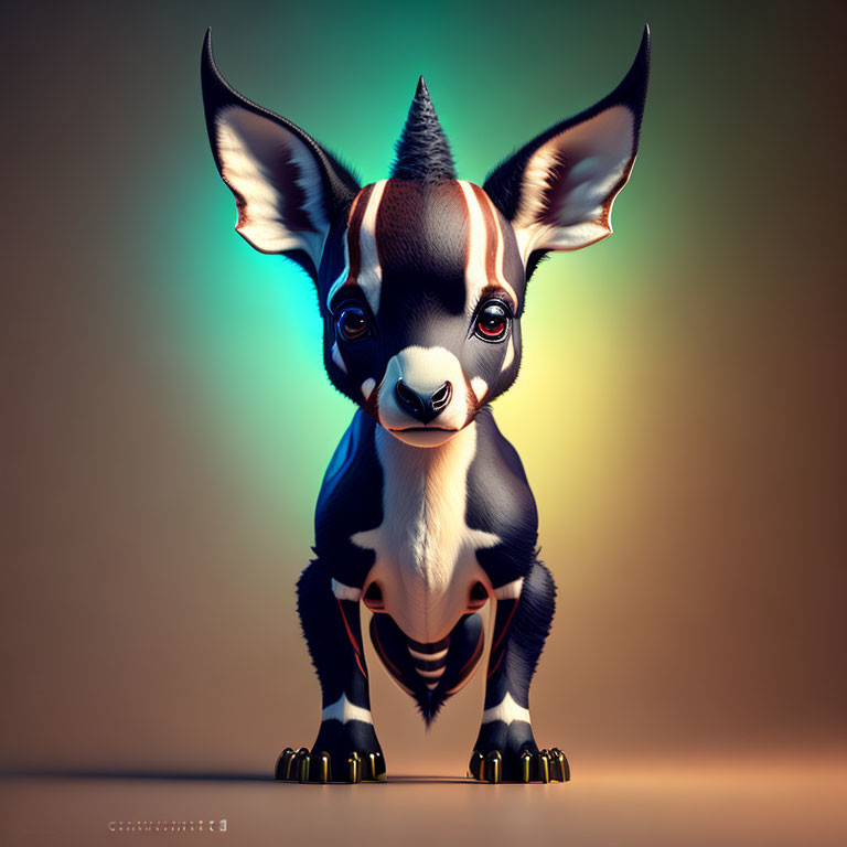 Fantastical creature digital art with large ears and vibrant markings