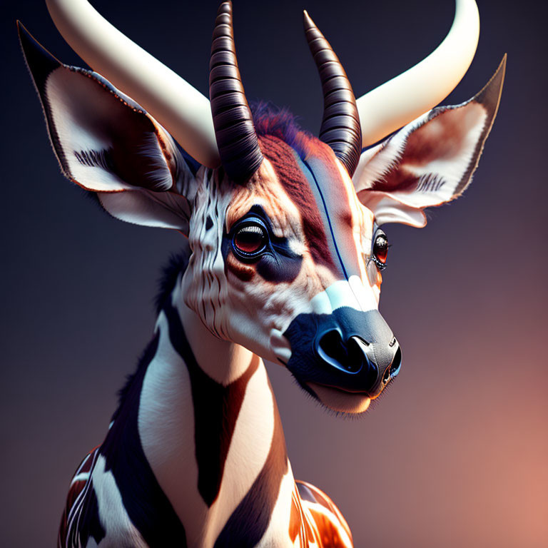 Detailed digital antelope image with prominent horns and intricate facial markings