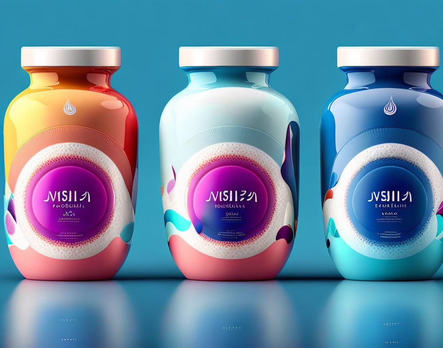 Colorful Modern Design Detergent Bottles on Gradient Blue Background