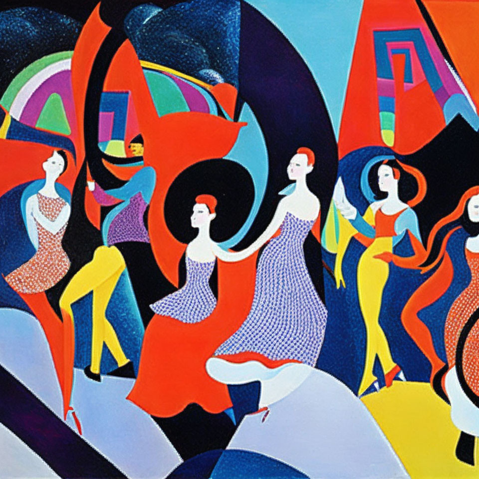 Vibrant Abstract Painting of Dancing Female Figures