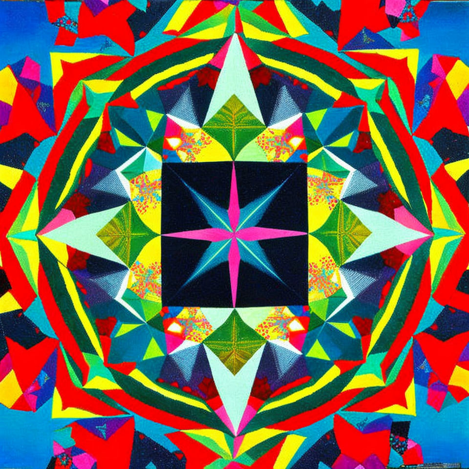 Colorful Geometric Painting with Star Pattern and Symmetrical Shapes