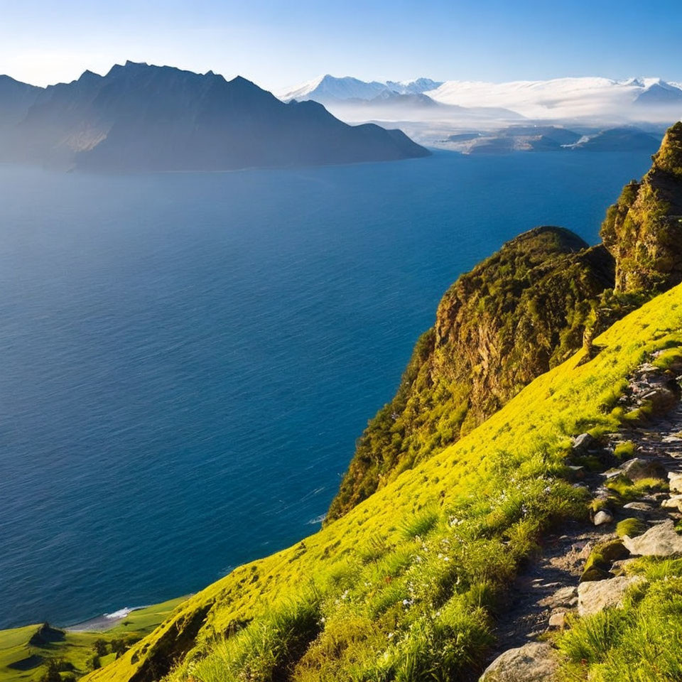 Picturesque Coastal Trail with Bay and Mountain Views