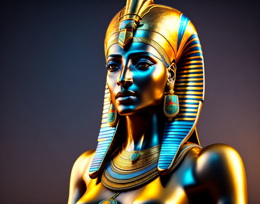 Egyptian Pharaoh 3D Rendering with Traditional Attire on Gradient Background