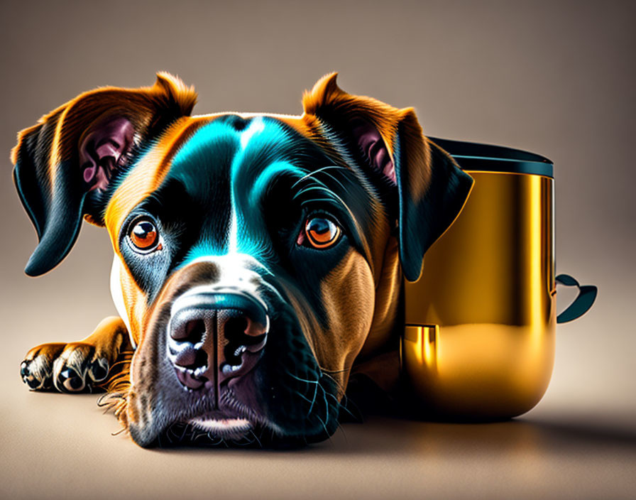 Realistic dog with trophy cup in digital artwork