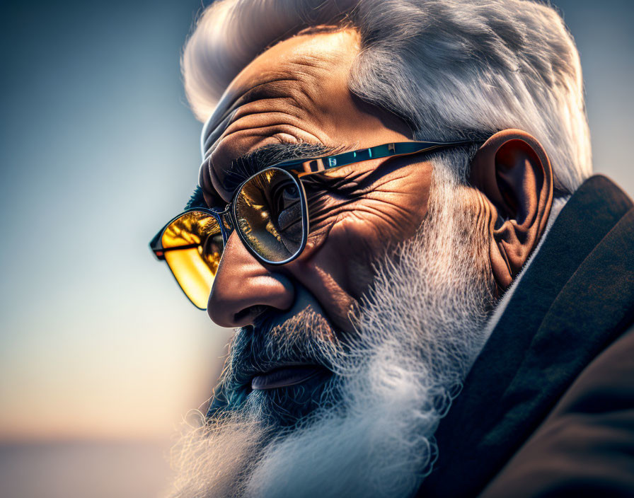 Elderly Man with Well-Groomed Beard and Glasses