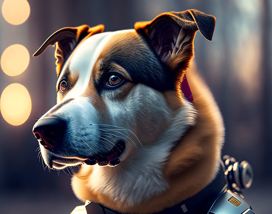 Brown and White Dog with Collar in Close-up Shot