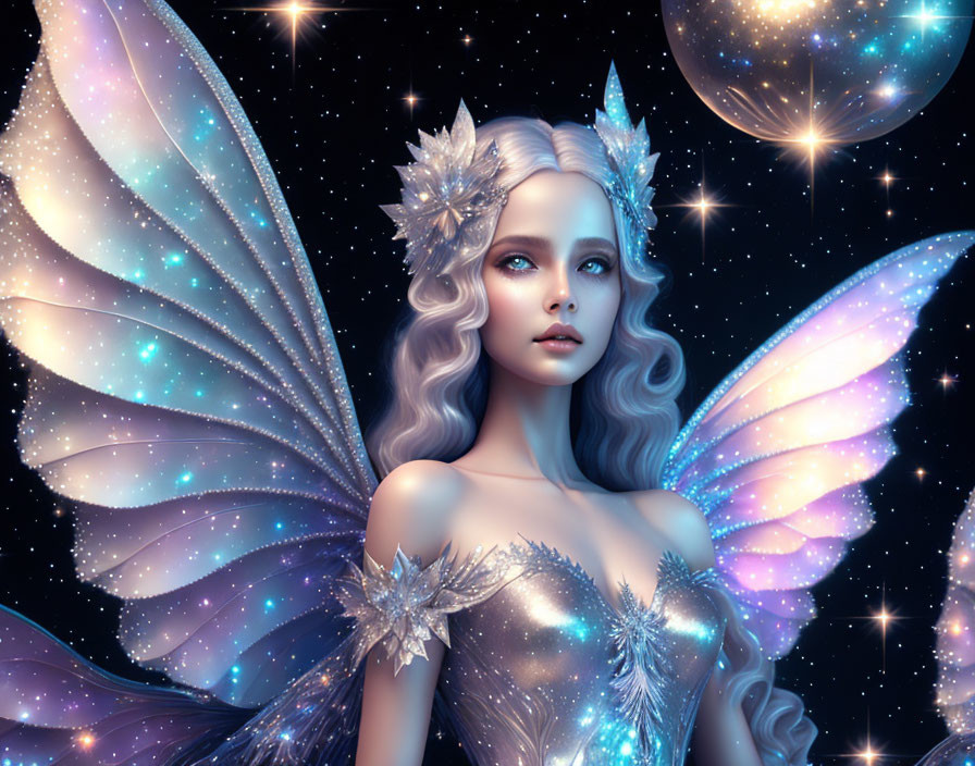 Iridescent Winged Fairy Creature in Celestial Setting