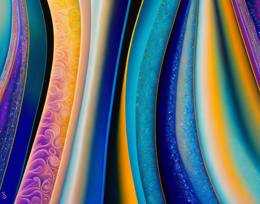 Colorful Abstract Art: Swirling Blue, Orange & Purple Lines