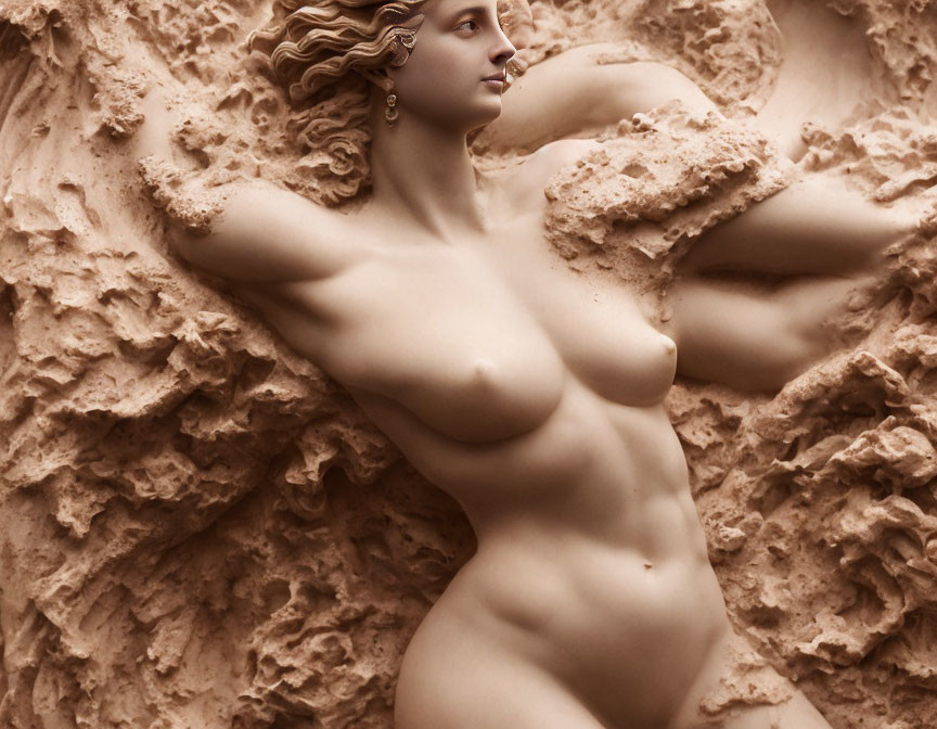 Detailed Bas-Relief Sculpture of Nude Female Figure