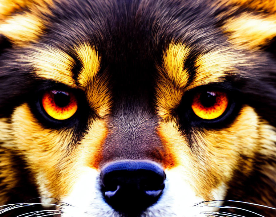 Dog with Striking Amber Eyes and Multicolored Fur