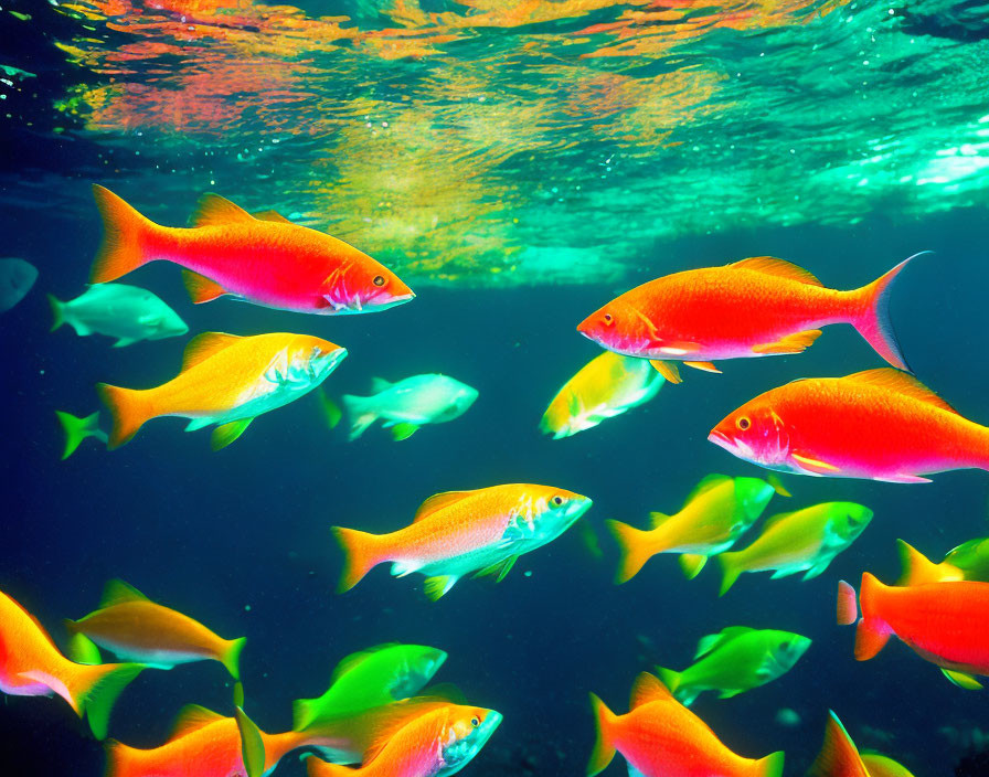 Colorful Fish Swimming Underwater with Sunlight Reflection