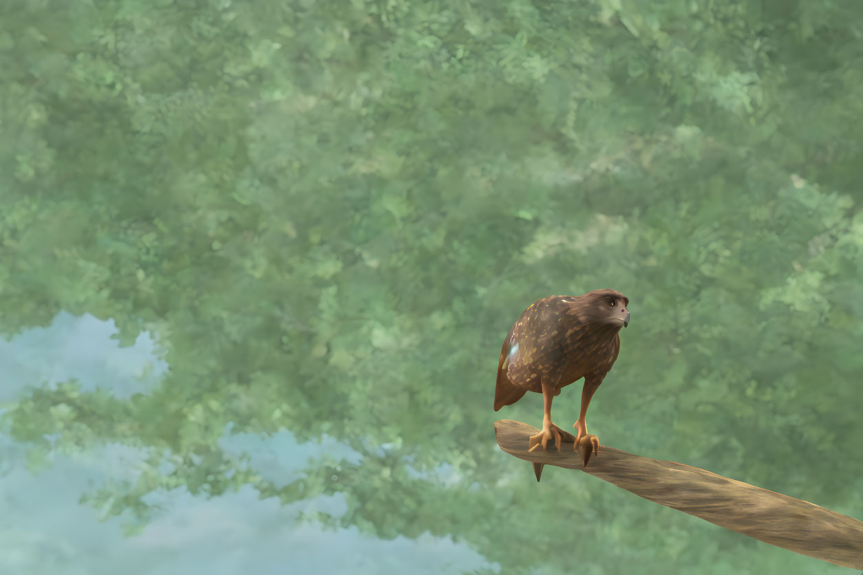 Solitary hawk perched on wooden branch above calm waters