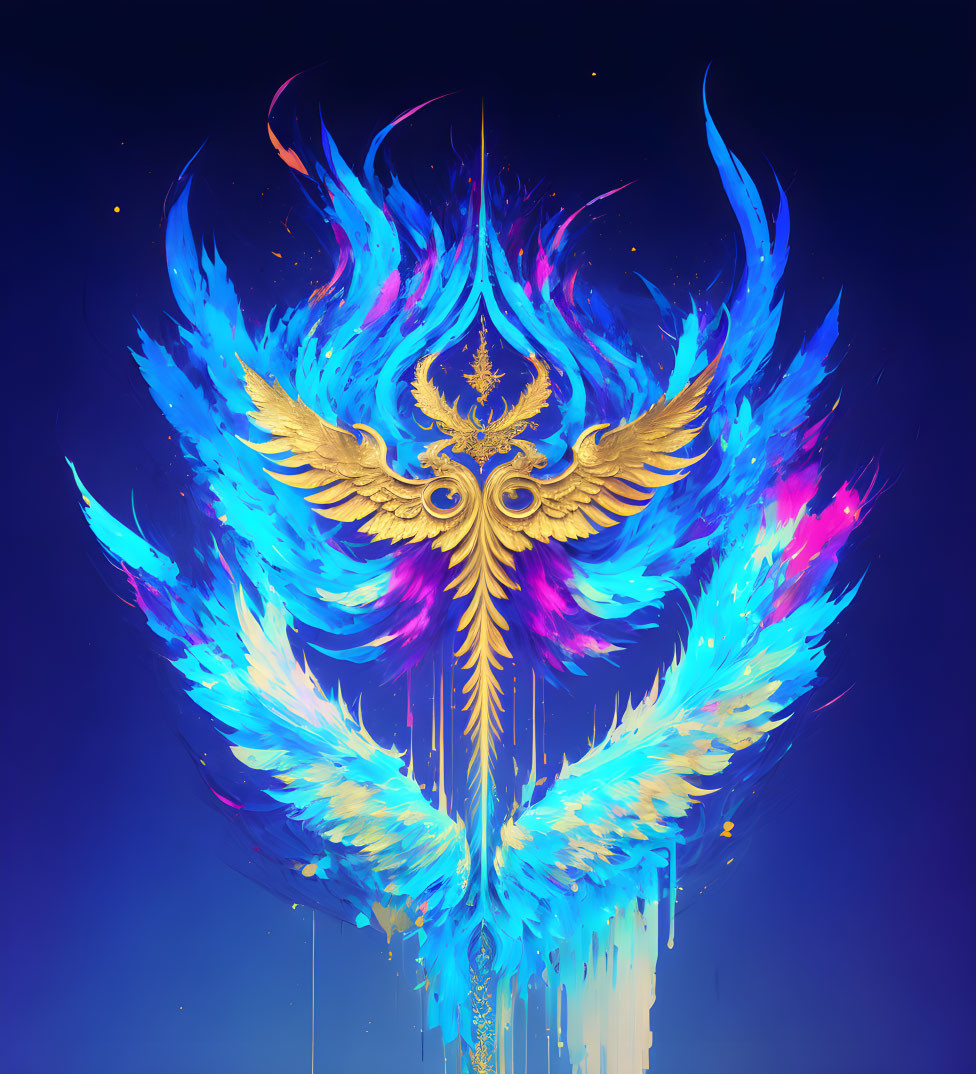 Colorful Phoenix Artwork with Blue and Turquoise Feathers