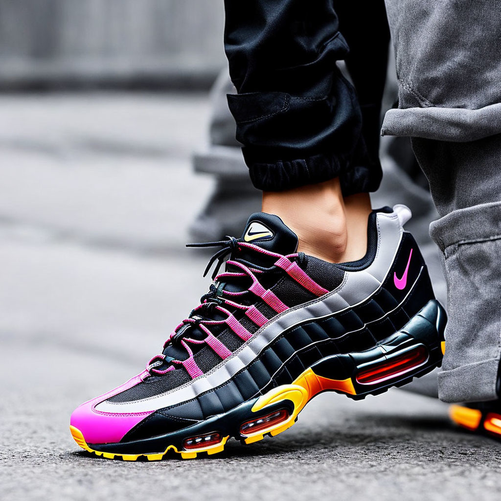 Colorful Sneaker with Pink, Black, and Yellow Accents and Air Cushioned Sole