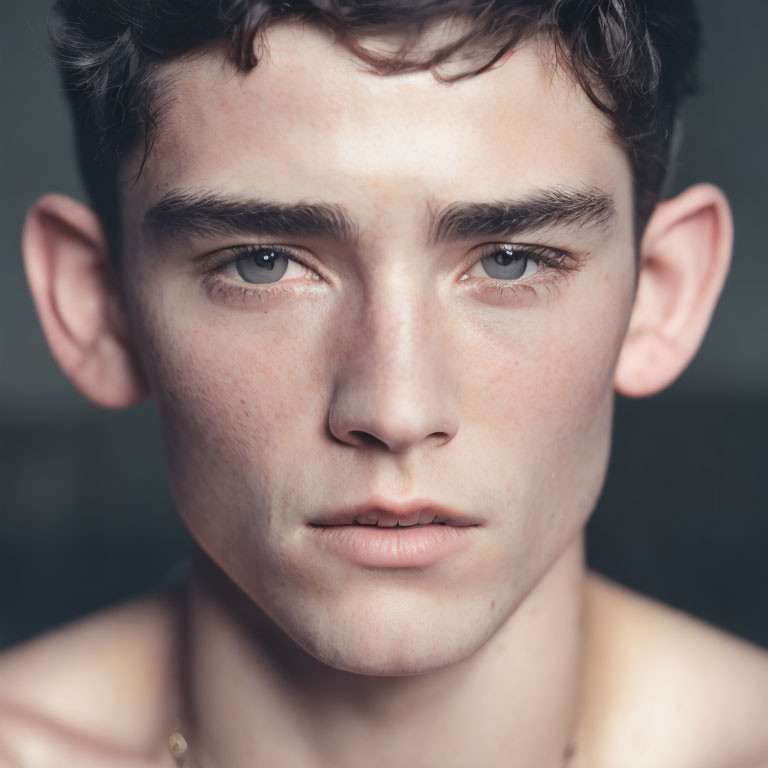 Portrait of a young man with clear eyes and freckles