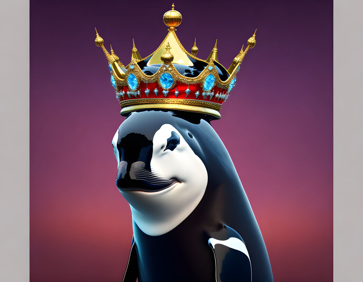 Penguin in Gold Crown on Gradient Background