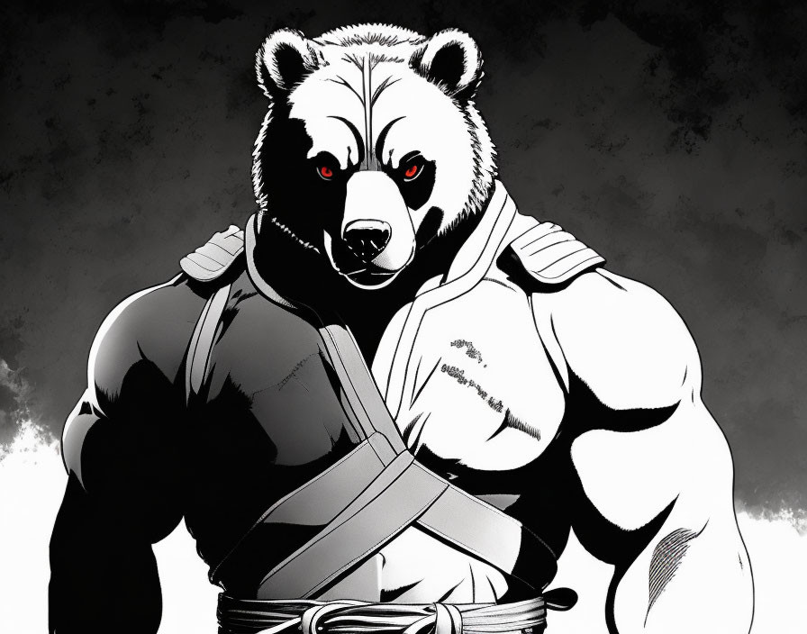 Muscular anthropomorphic bear in martial arts attire