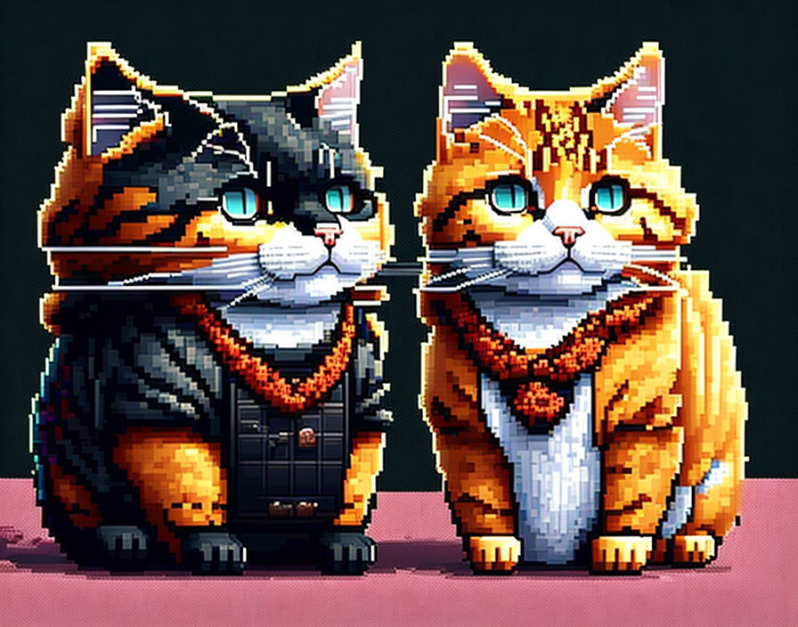 Stylish Pixel Art of Two Cats in Formal Attire