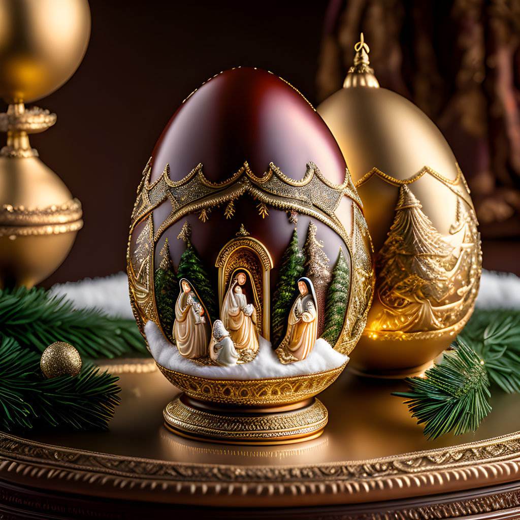 Intricate Nativity and Ornamental Christmas Egg Designs