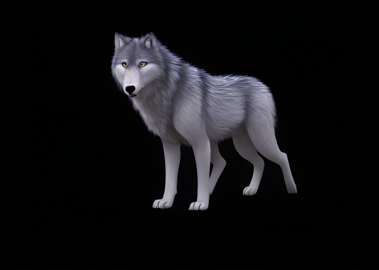 Realistic 3D Grey Wolf Rendering with Detailed Fur Texture