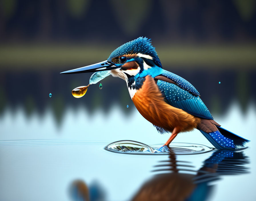 Colorful Kingfisher with Catch Perched by Water