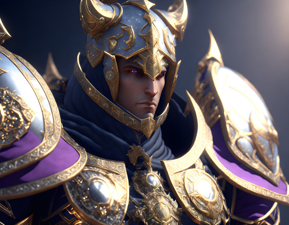 Regal Figure in Golden Armor with Purple Accents