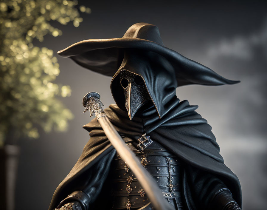 Plague Doctor Figurine Close-Up in Traditional Attire