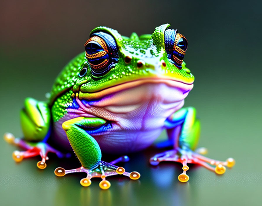 Colorful Frog with Orange-Toed Feet and Textured Skin on Blurred Background