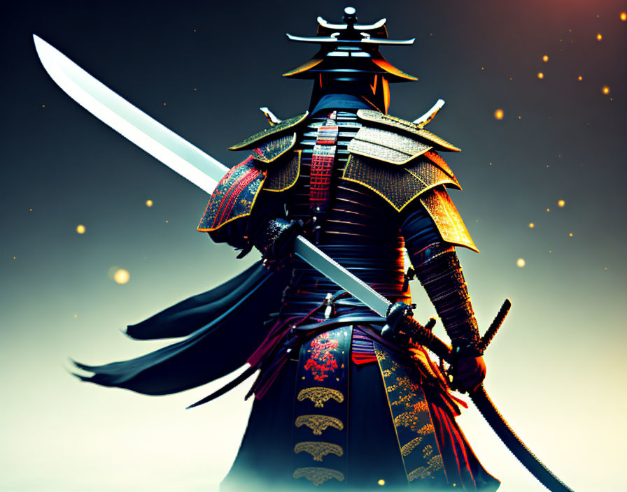 Traditional Samurai in Armor with Katana in Mystical Japanese Setting