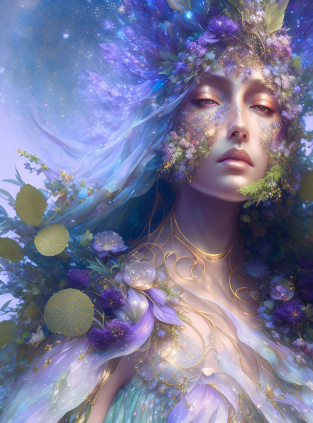 Full view portrait mystical ethereal herbs goddess