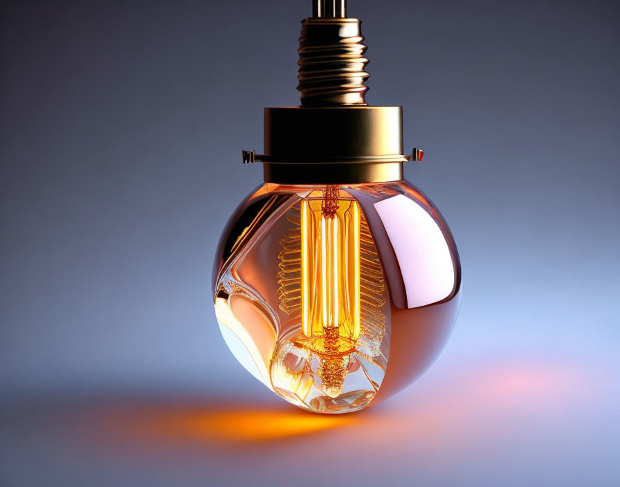 Filament bulb with warm light on gradient background - Detailed view