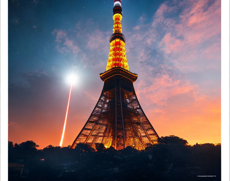 Radiant Orange Glow Tower Against Dusk Sky