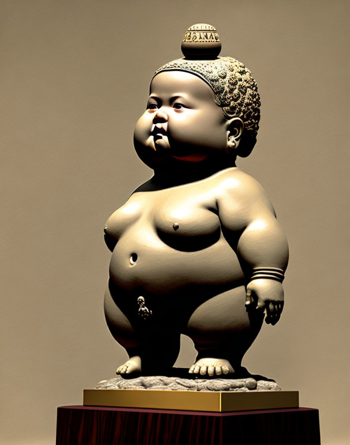 Chubby Child-Like Figure on Pedestal with Exaggerated Features