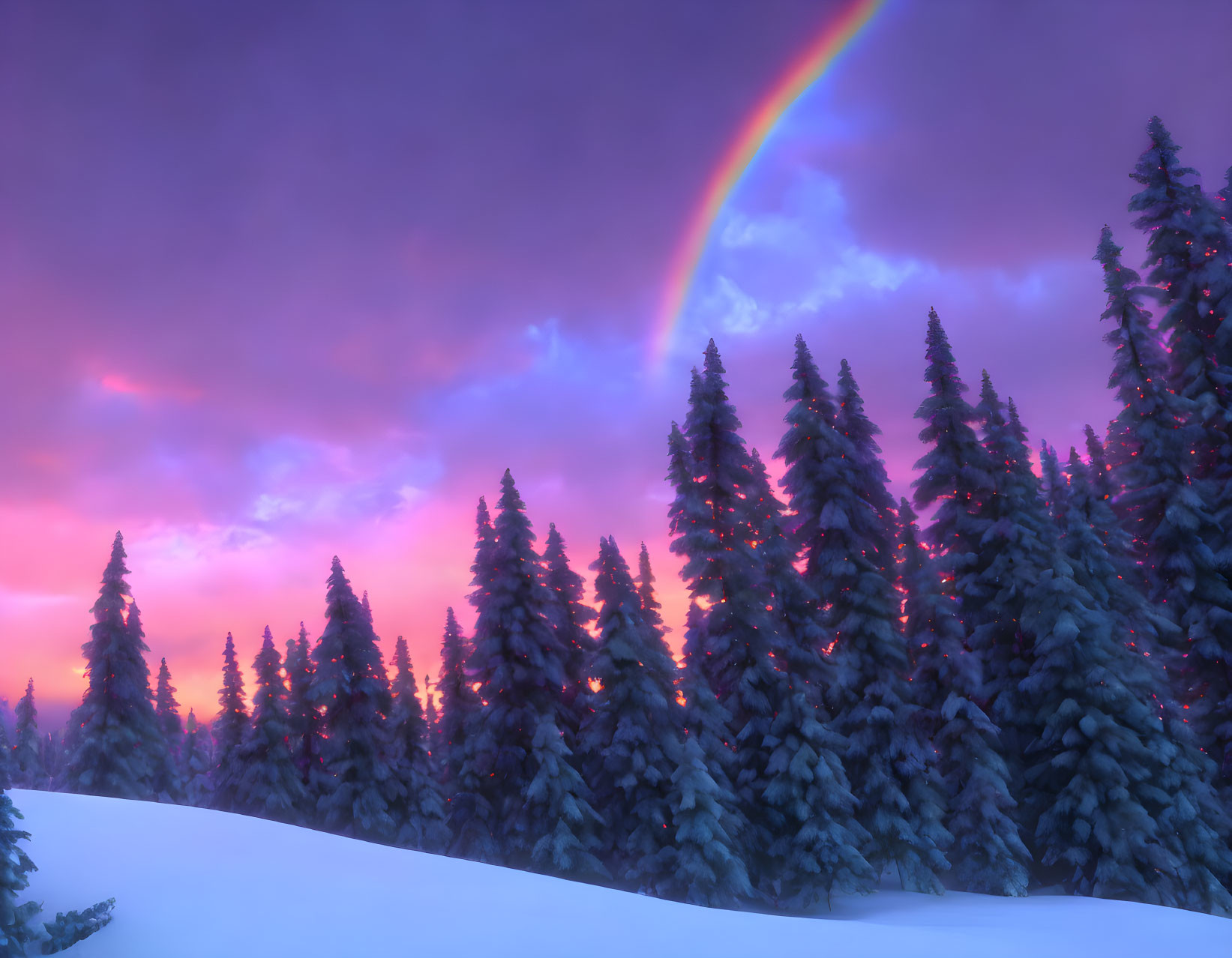 night rainbow sky over the forest