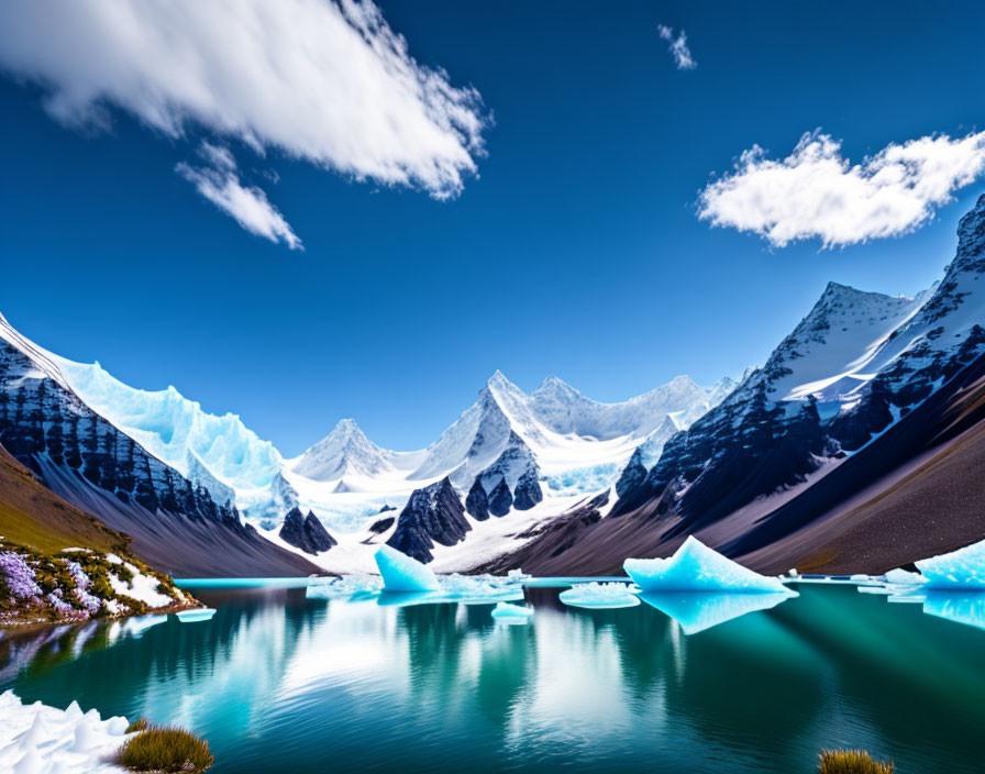 Scenic Turquoise Lake with Snow-Capped Mountains