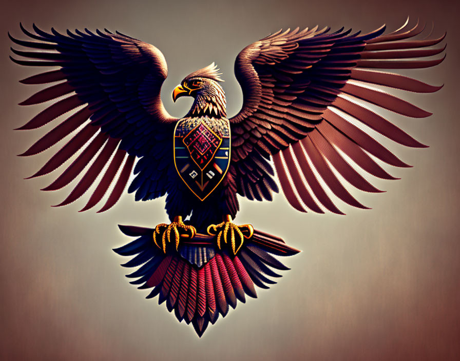 Stylized eagle digital illustration with intricate patterns and warm color gradient